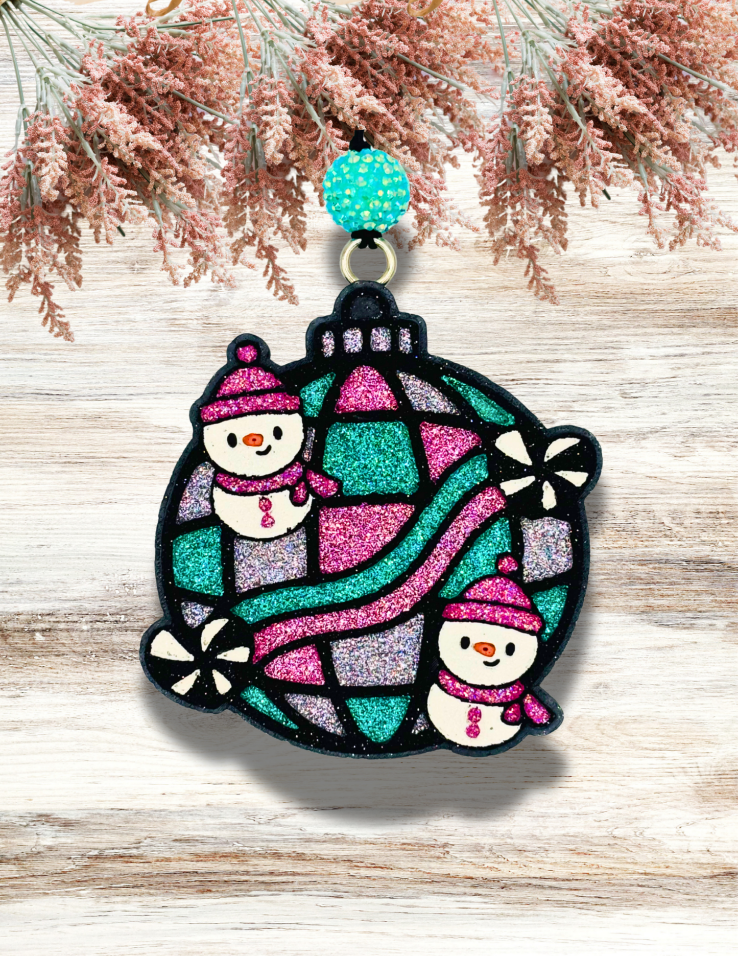 Freshie Snowman Disco Ornament Pink Teal