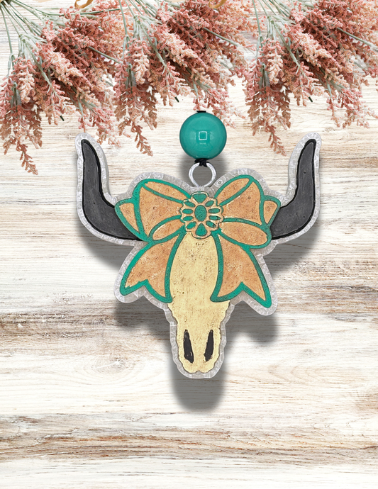 Freshie Coquette Bow Bull Skull Teal Tan