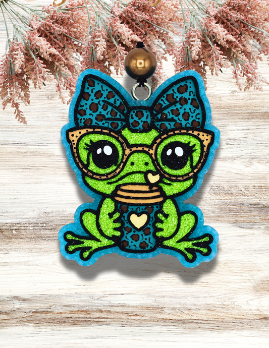Freshie Bow Frog with Drink Teal Leopard