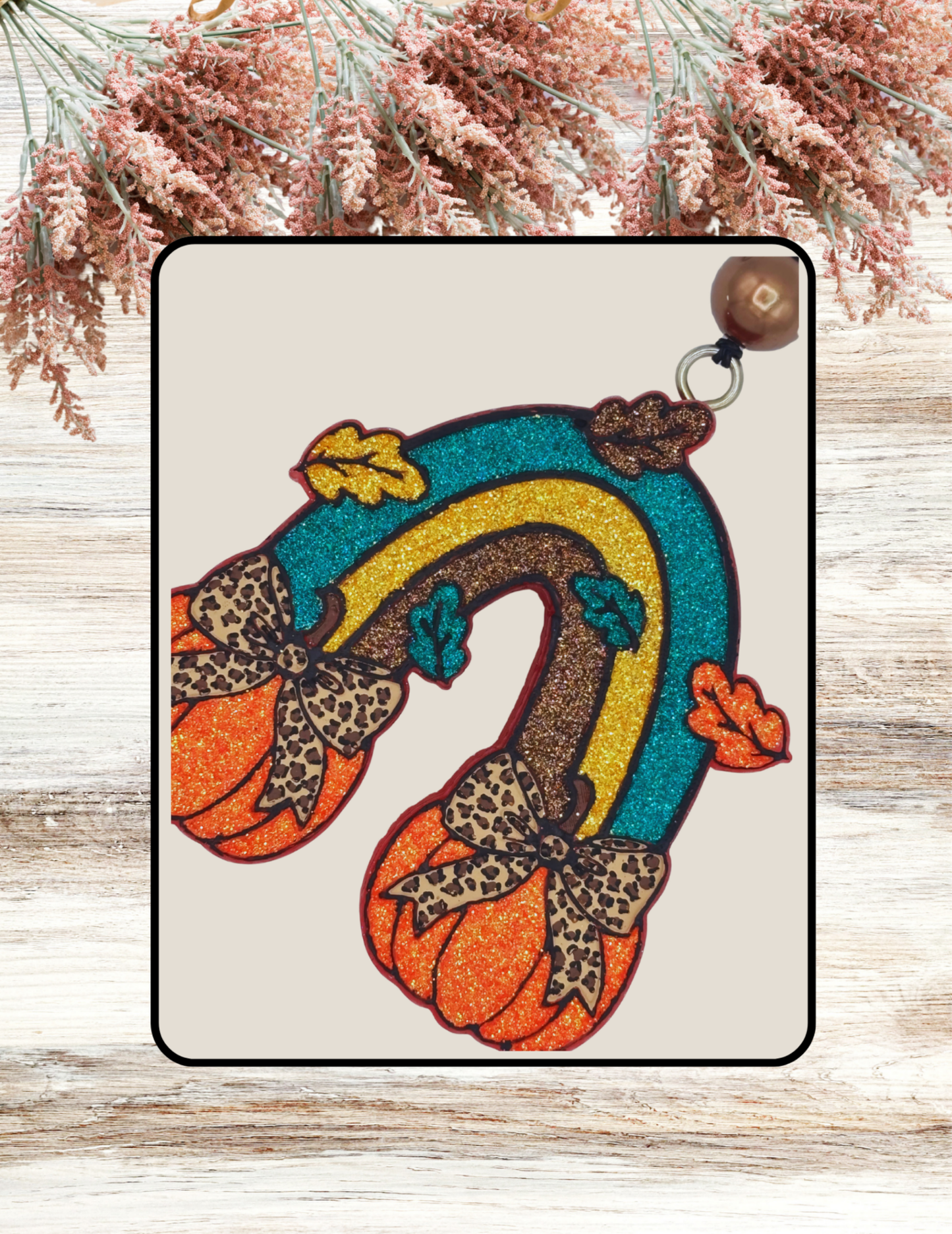 Freshie Pumpkin Rainbow with Leaves Teal Gold Brown