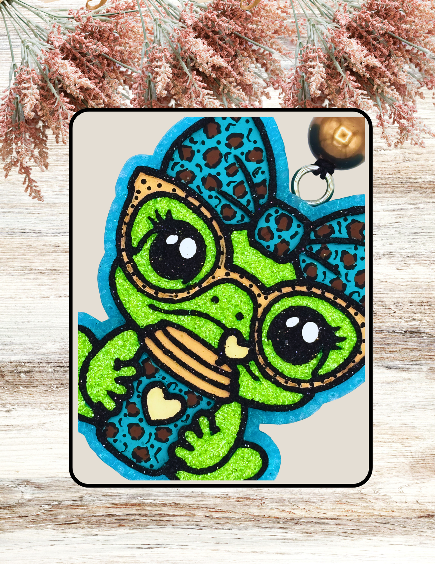 Freshie Bow Frog with Drink Teal Leopard
