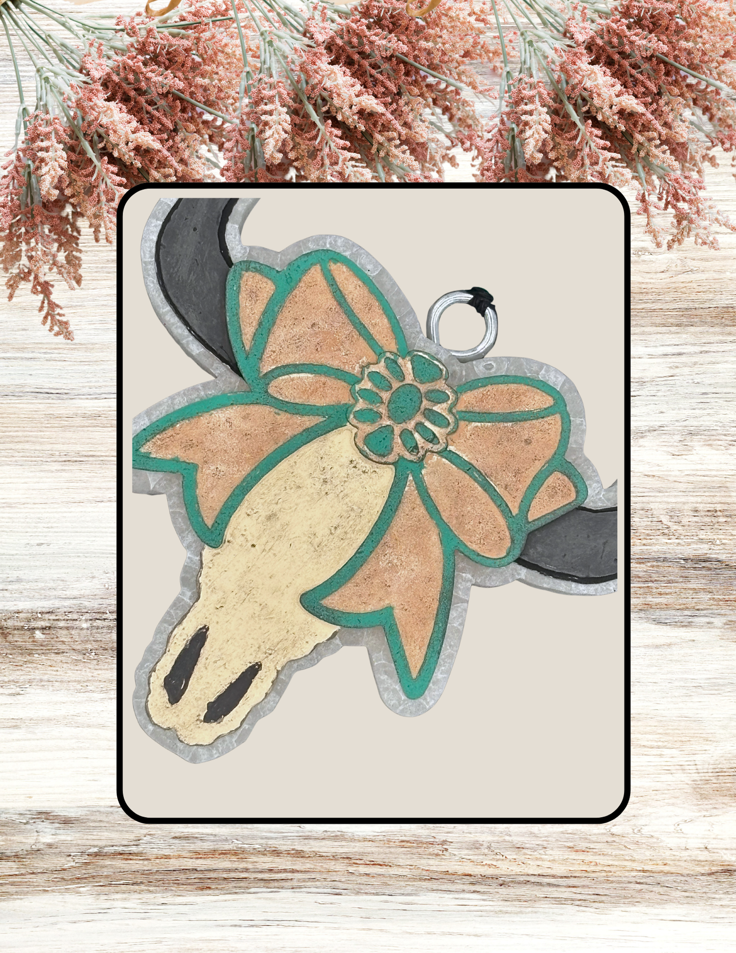 Freshie Coquette Bow Bull Skull Teal Tan