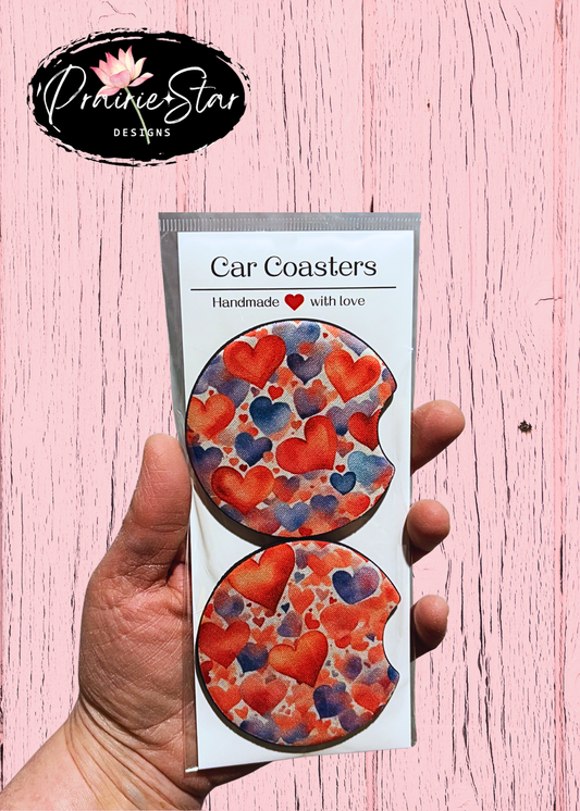 Car Coaster Heart Print Red Blue