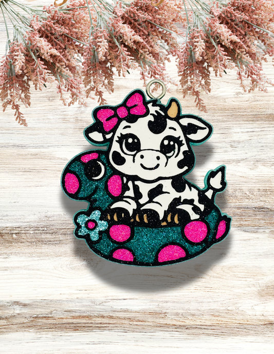 Freshie Cow in Polka Dot Pony Float Teal Pink