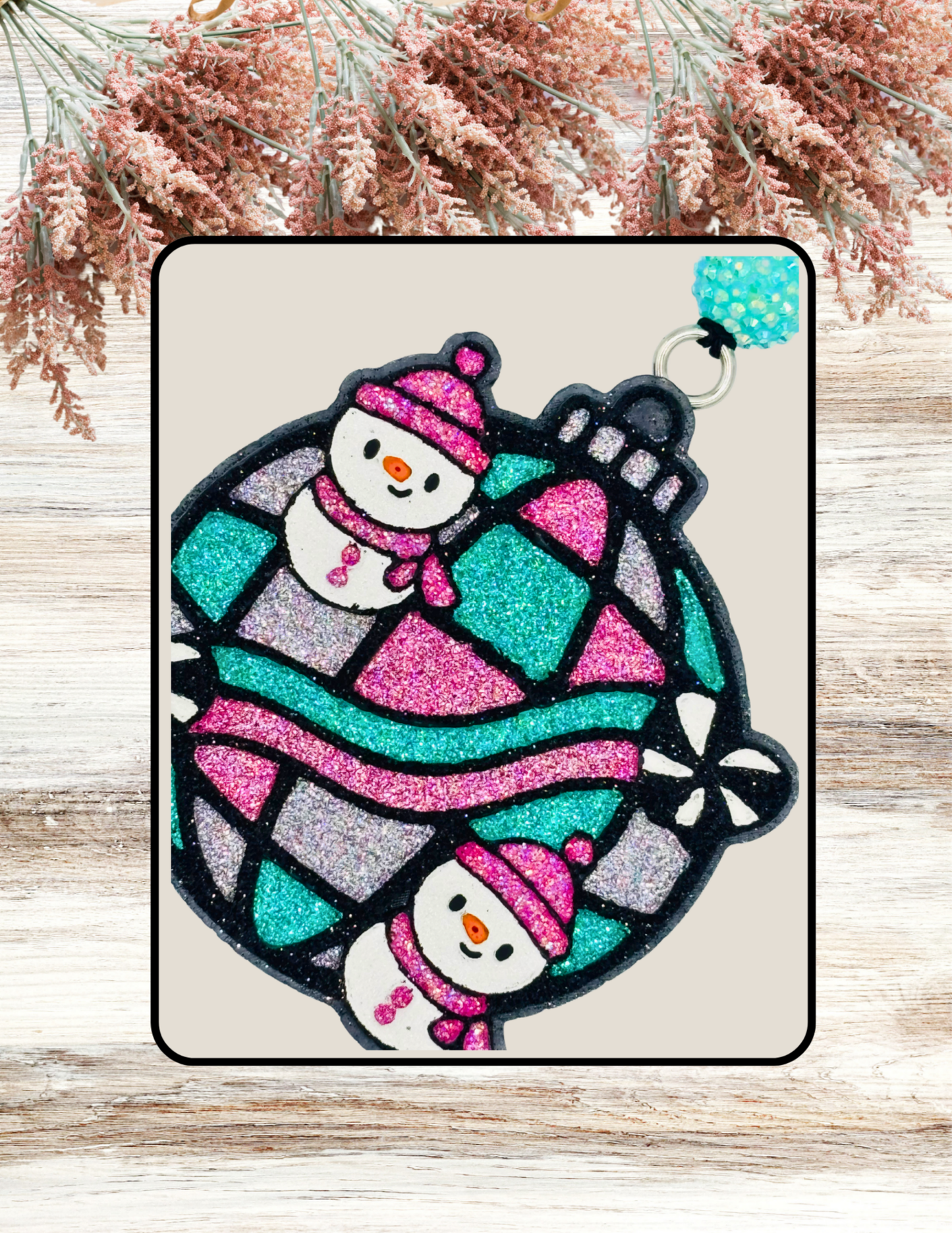 Freshie Snowman Disco Ornament Pink Teal
