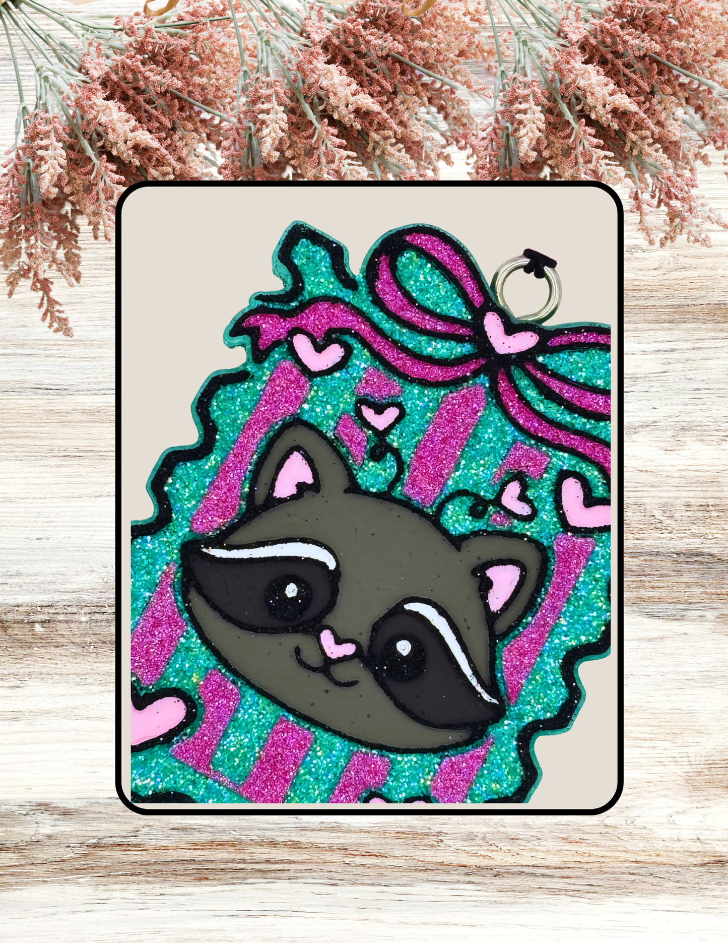 Freshie Raccoon Heart Stamp Teal Pink