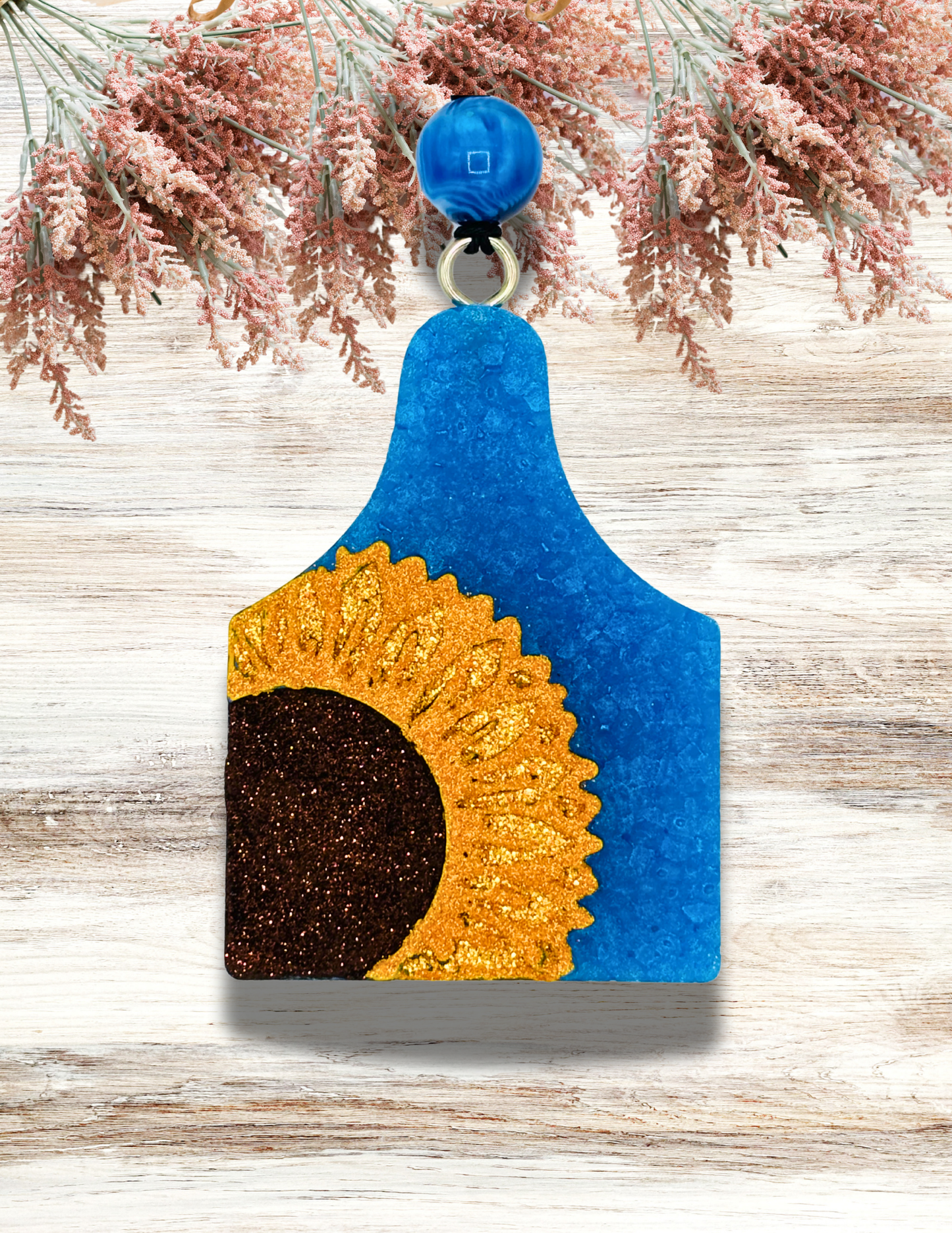 Freshie Sunflower Cow Tag Blue