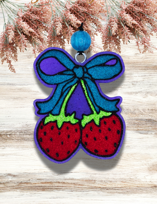 Freshie Strawberry Cherries with Bow Teal Purple