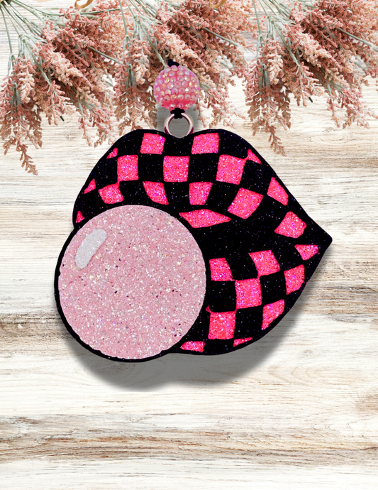 Freshie Bubble Poppin Checkered Lips Pink Black
