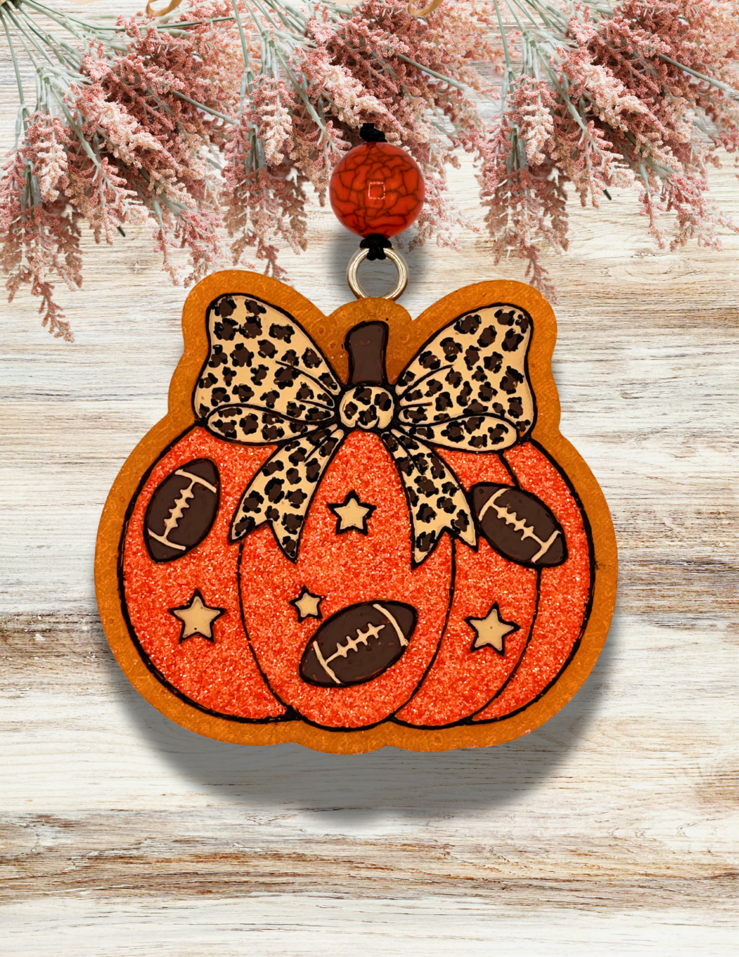 Freshie Pumpkin with Footballs Bow Leopard