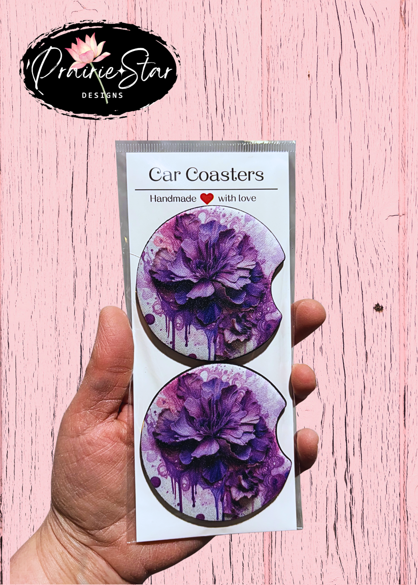 Car Coaster Purple Flower Drip