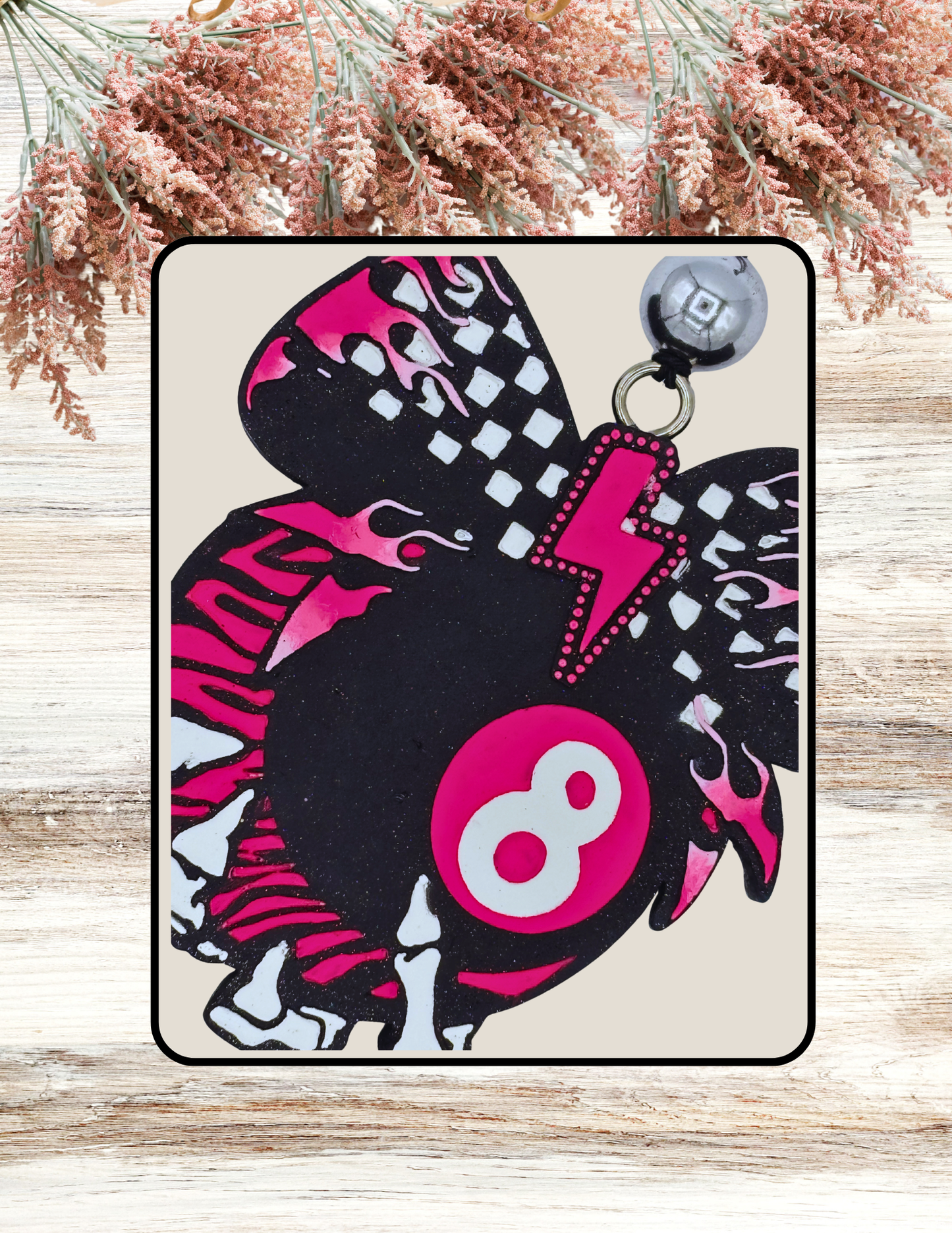 Freshie Skelly 8 Ball Zebra Flame Neon Pink Black