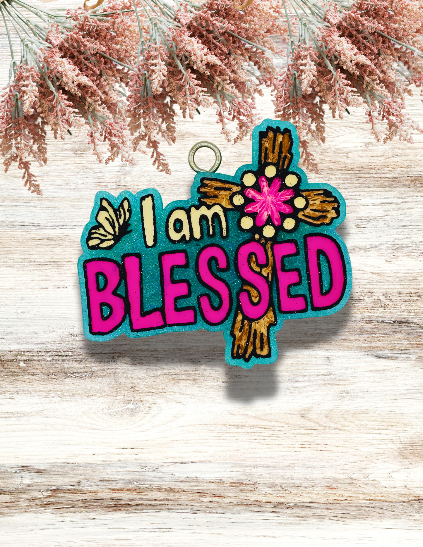 Freshie I Am Blessed Cross Pink Teal