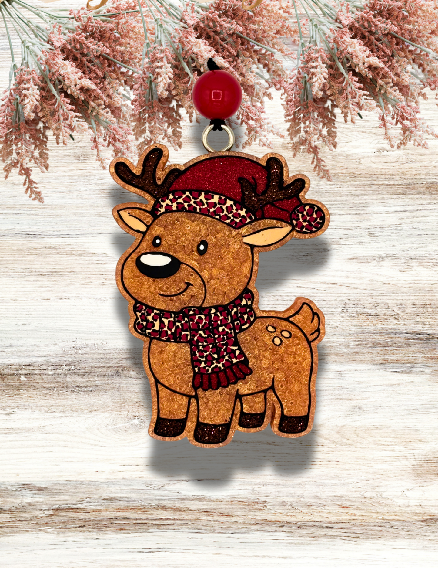 Freshie Reindeer Hat Scarf Red Leopard