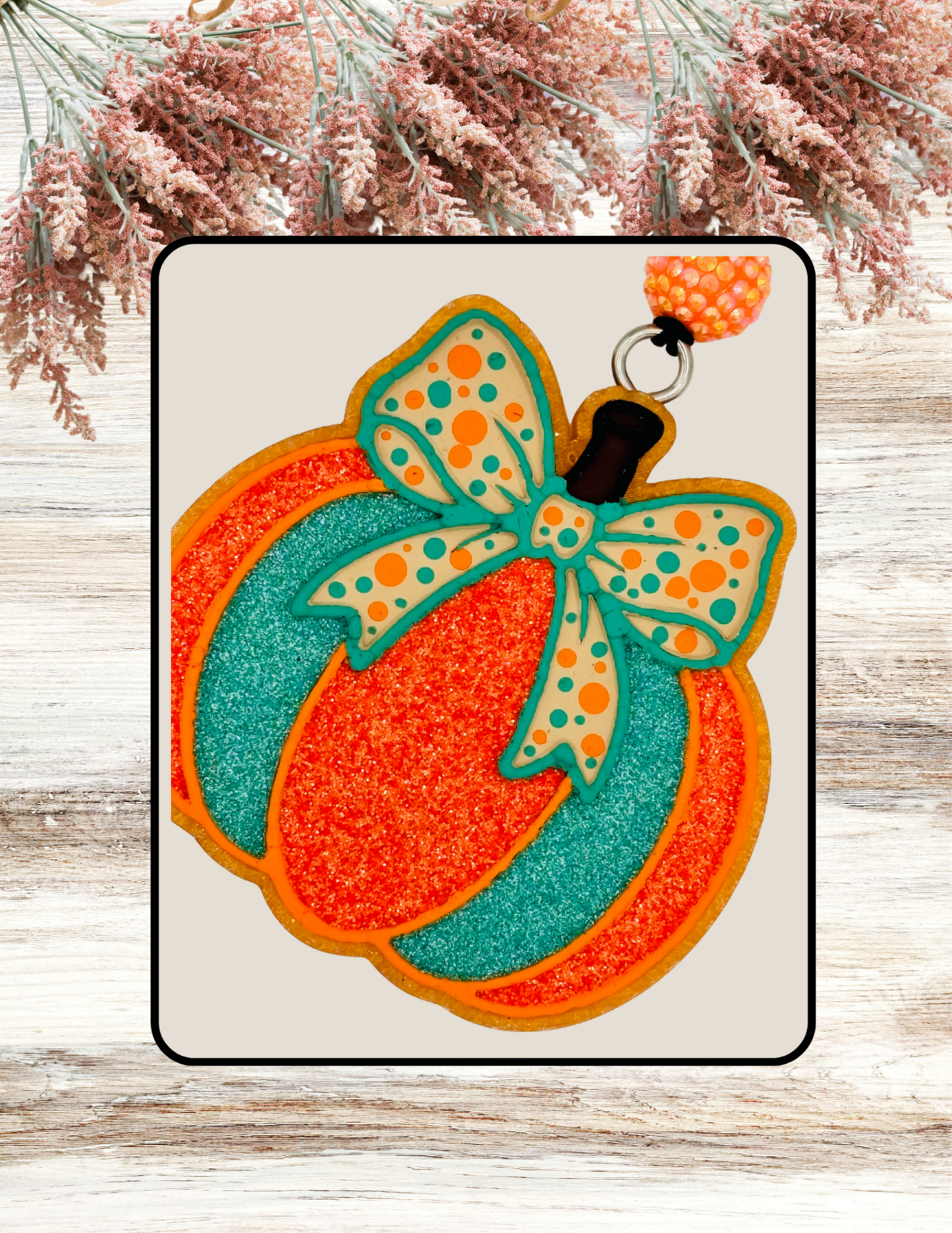 Freshie Pumpkin with Coquette Bow Orange Teal