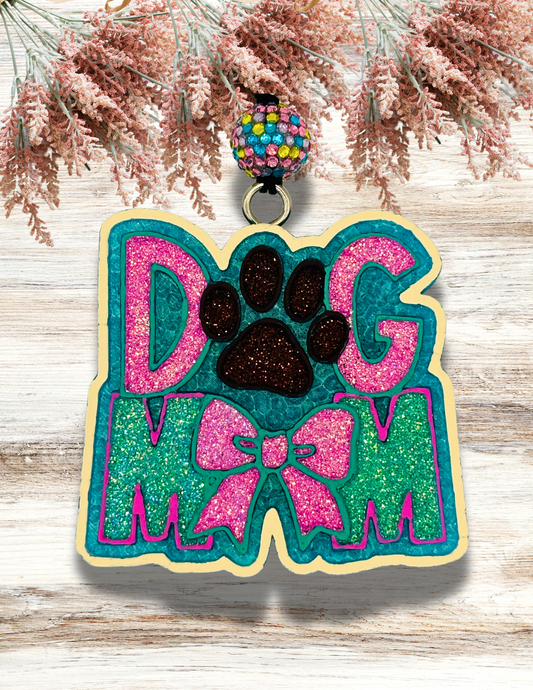 Freshie Dog Mom with Bow Teal Pink