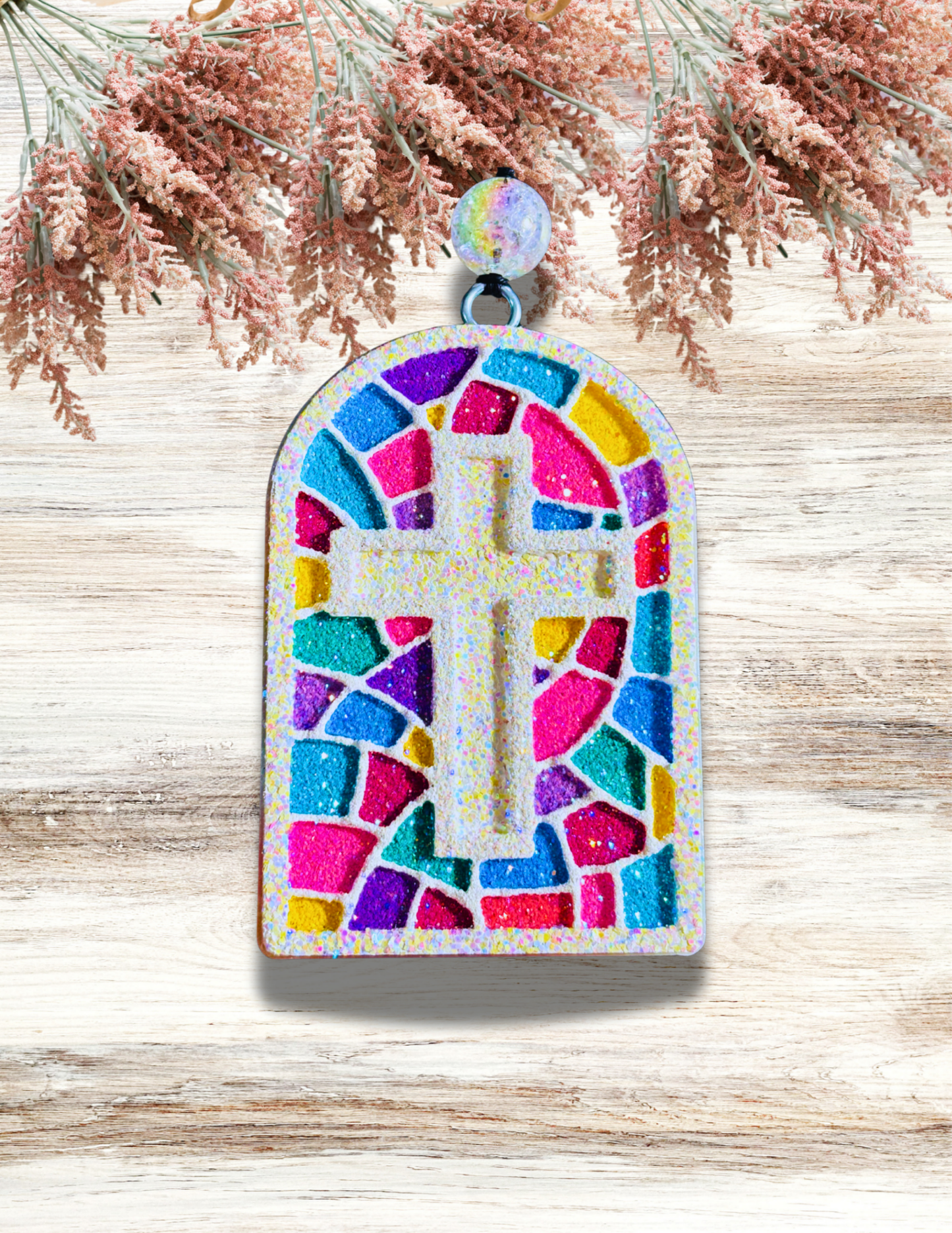 Freshie Cross Stained Glass Window White Multi
