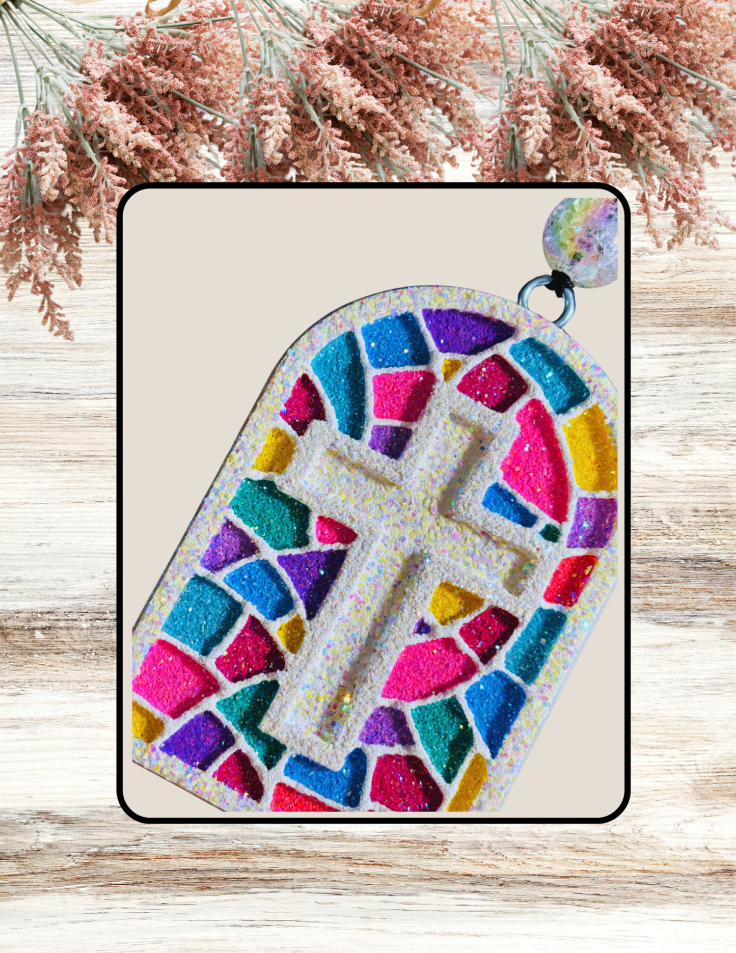 Freshie Cross Stained Glass Window White Multi