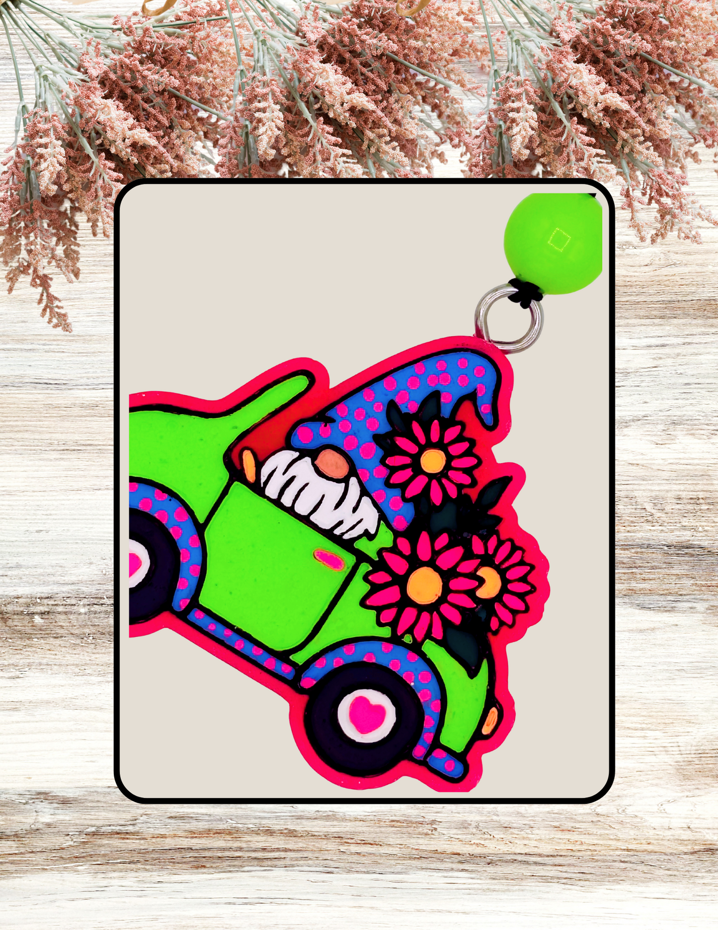Freshie Gnome Floral Car Neon Green Blue