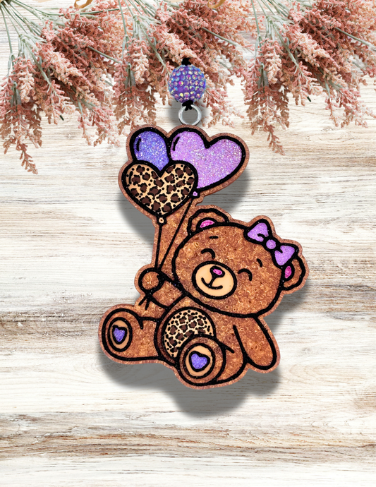 Freshie Bear with Balloons Purple Leopard