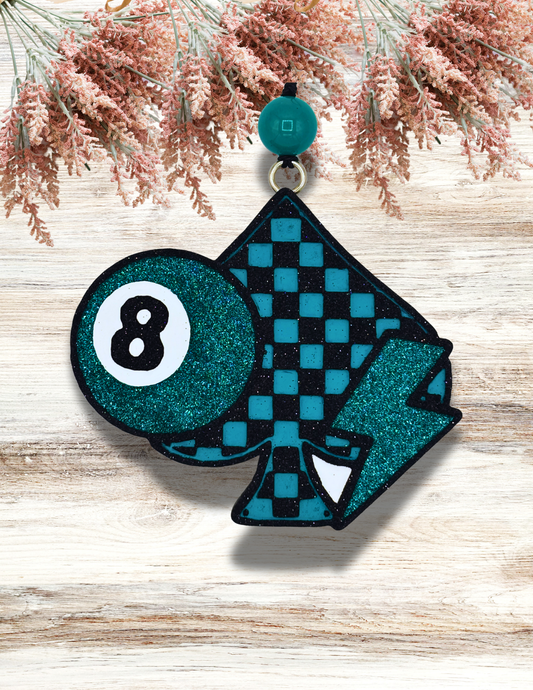 Freshie Checkered Spade 8 Ball Bolt Teal Black