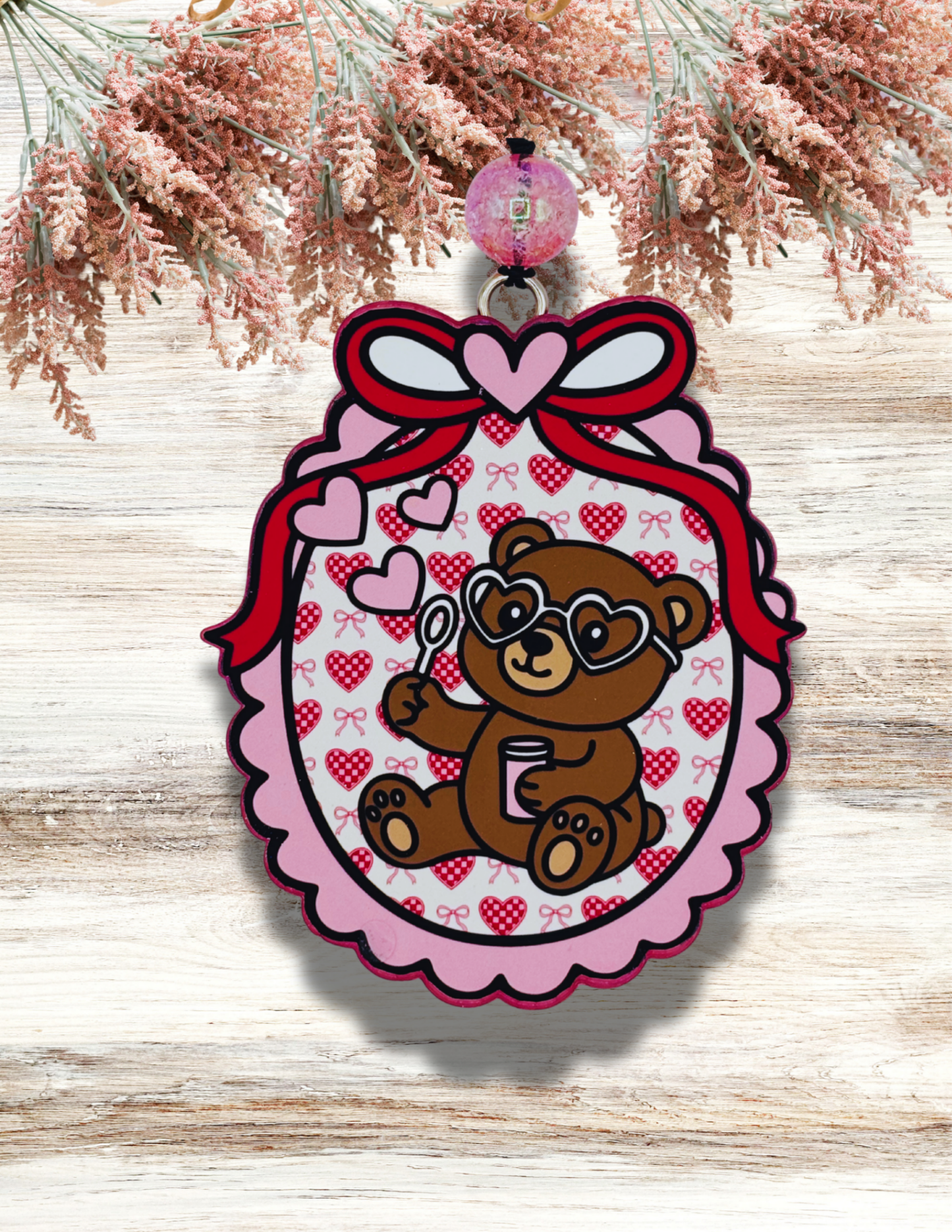 Freshie Bear Blowing Heart Bubble Frame Pink
