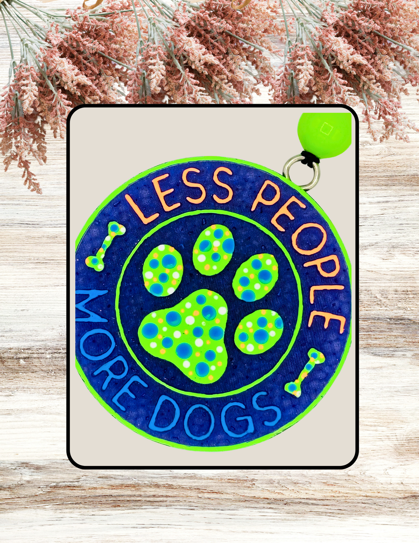 Freshie Less People More Dogs Neon Green Orange