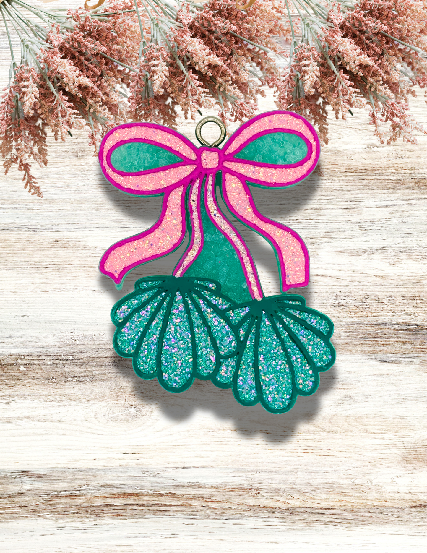 Freshie Seashell Cherries with Bow Teal Pink