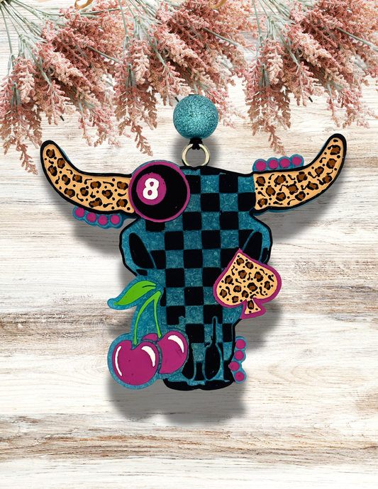 Freshie Checkered Bull Skull Spade 8 Ball Cherries Teal Pink Leopard