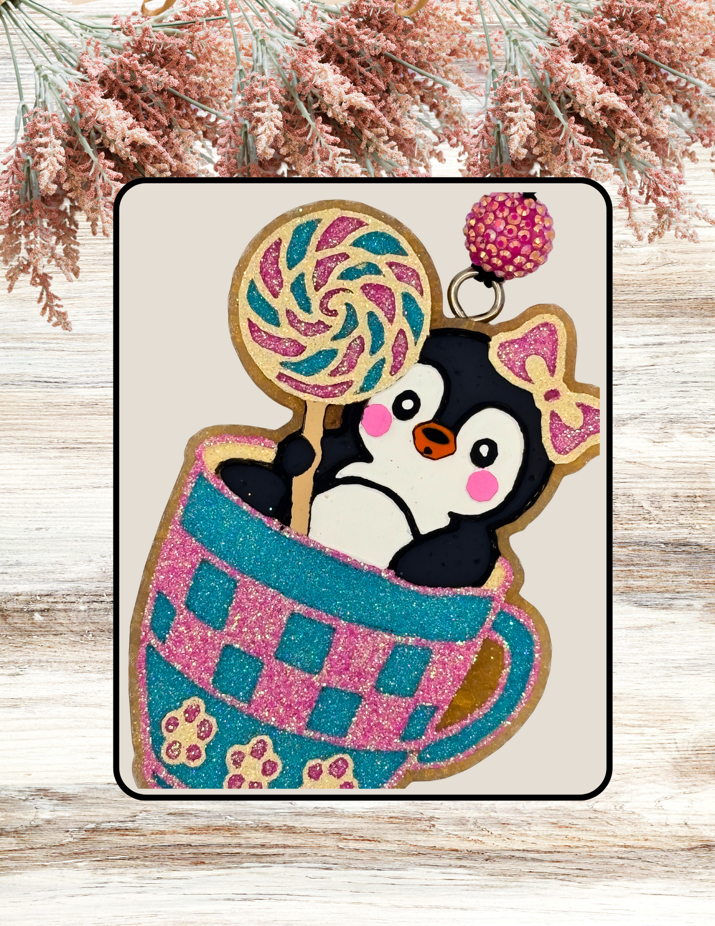Freshie Penguin Checkered Cup Pink Turquoise