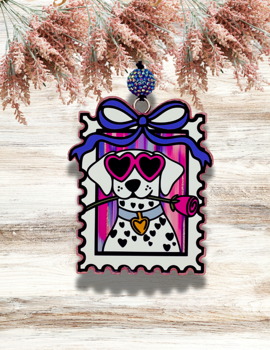 Freshie Heart Dog with Rose Stamp Pink Purple