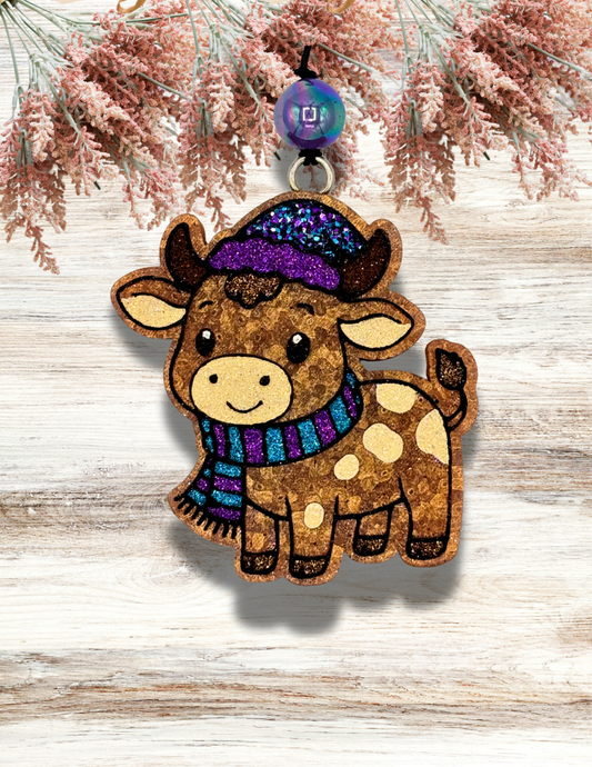 Freshie Winter Cow Hat Scarf Red Teal