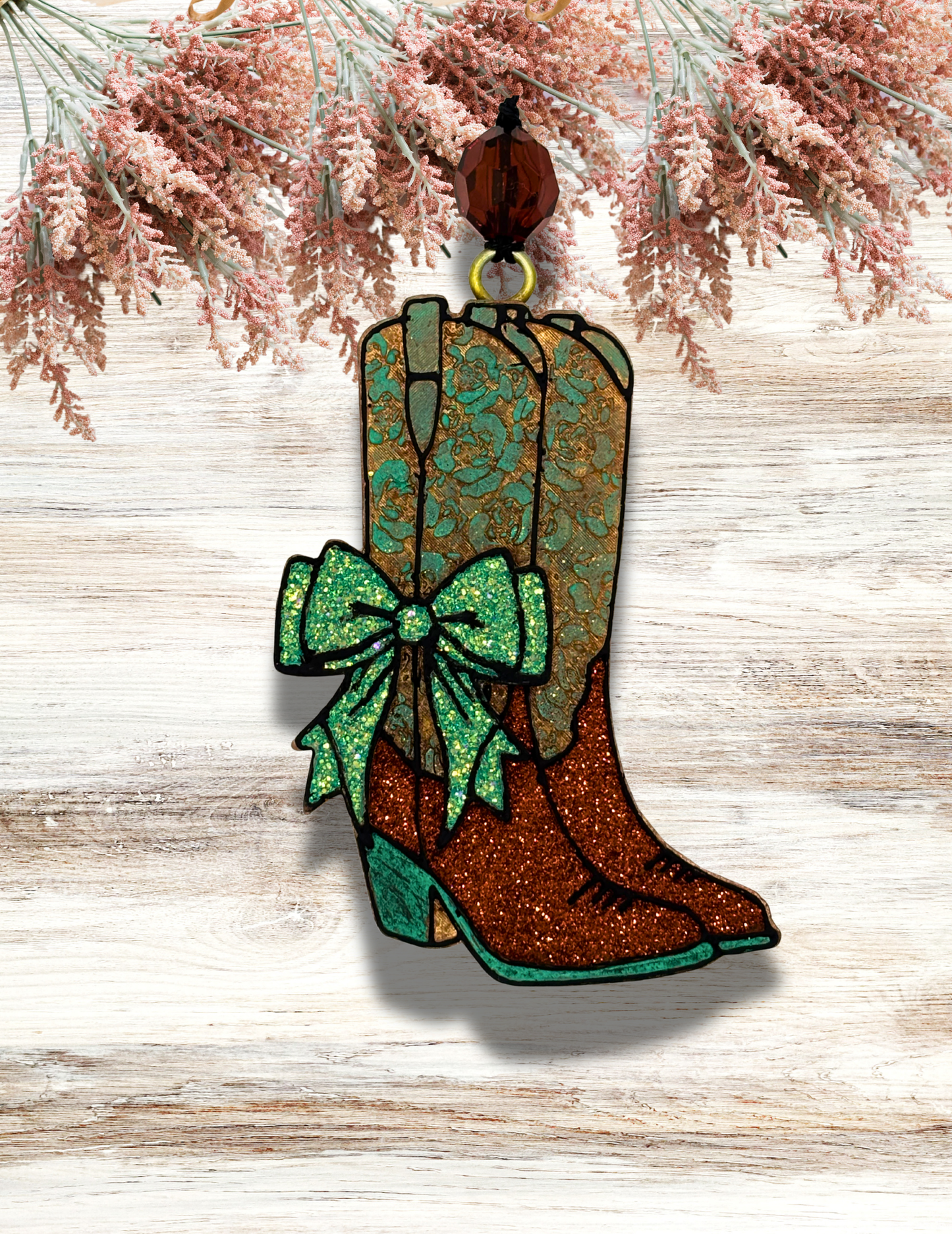 Freshie Floral Cowgirl Boots Bow Teal Rust
