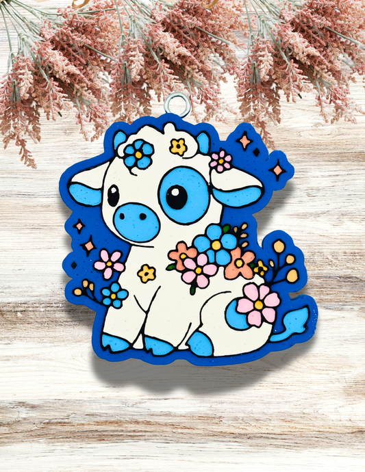 Freshie Cute Cow Floral Blue