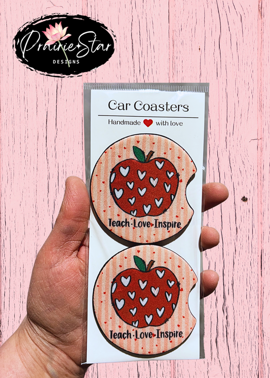 Car Coaster Apple Teach Love Inspire