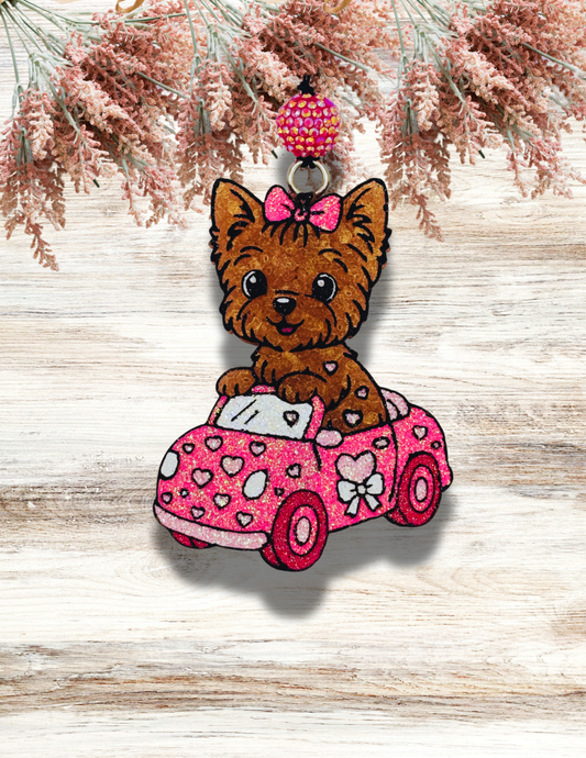Freshie Yorkie in Heart Car Pink