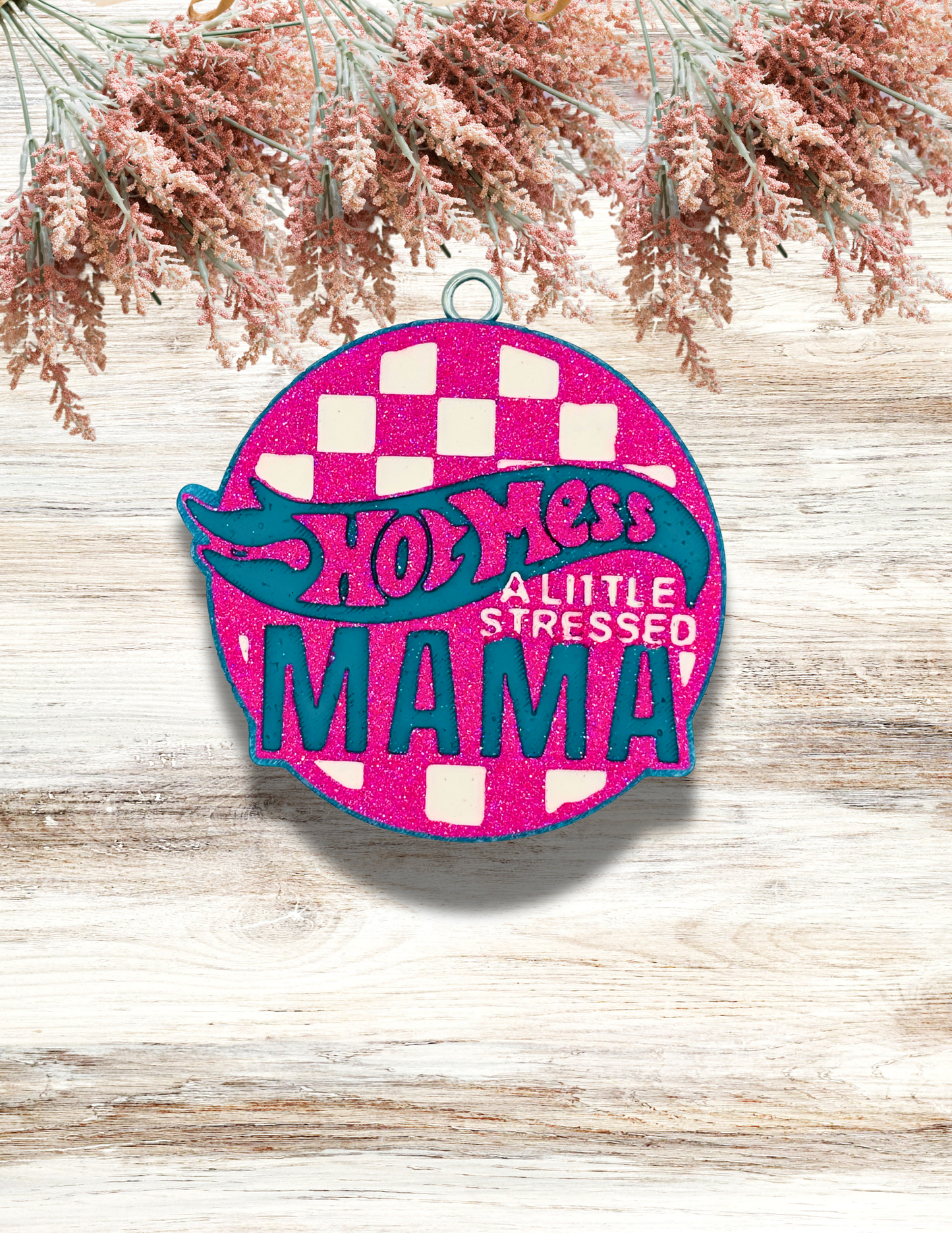 Freshie Hot Mess Mama Pink Teal Checker