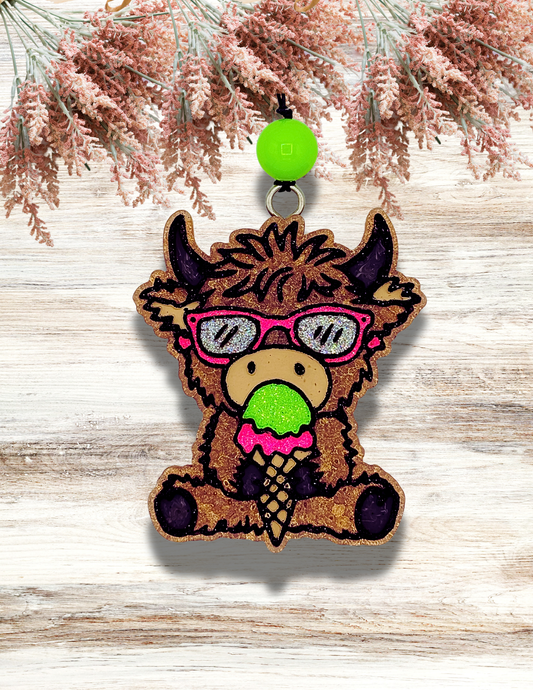 Freshie Cow With Sunglasses Ice Cream Neon Pink Green