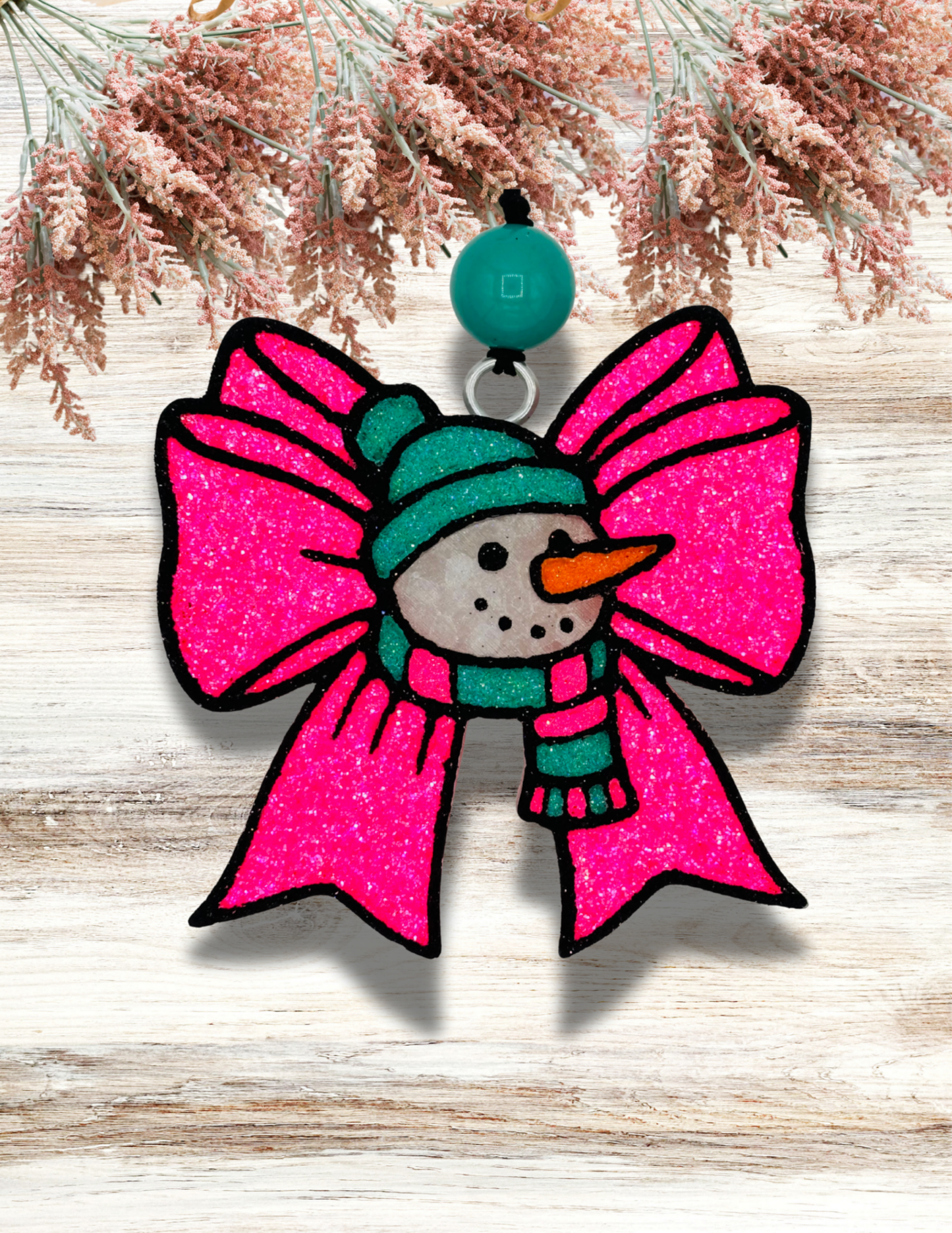 Freshie Snowman Coquette Bow Neon Pink