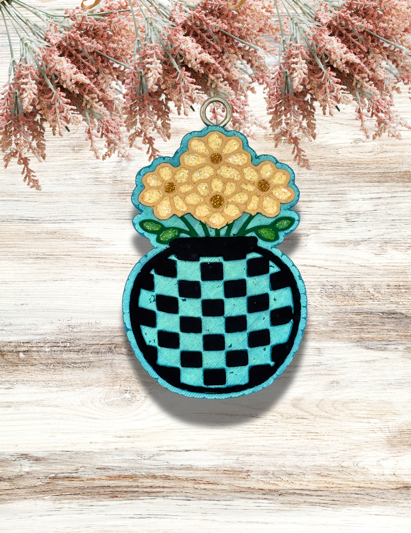 Freshie Daisy Checkered Vase Turquoise Black