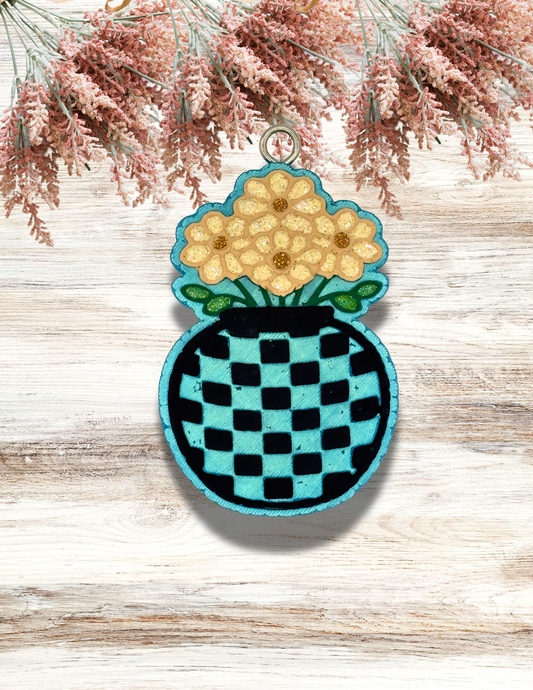 Freshie Daisy Checkered Vase Turquoise Black