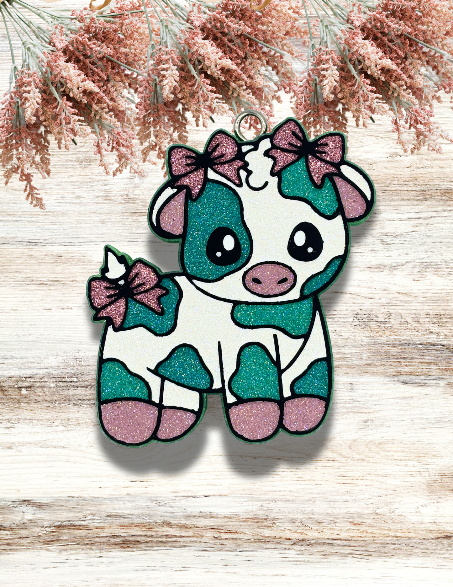 Freshie Cute Cow with Bows Teal Mauve