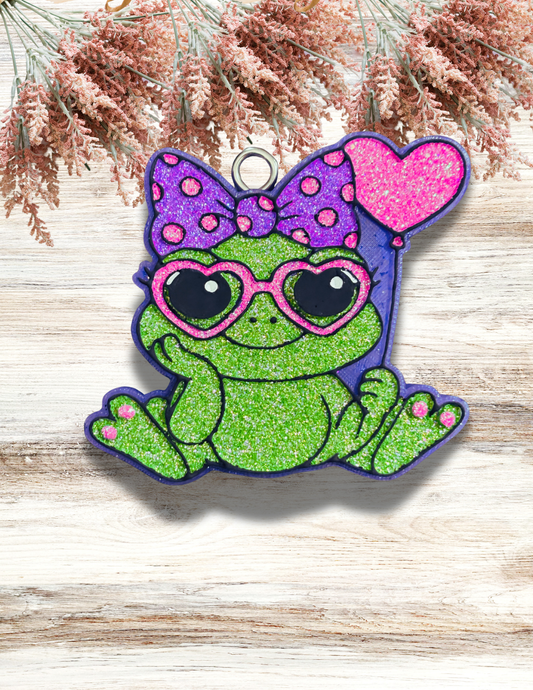 Freshie Frog with Bow Heart Balloon Pink Purple