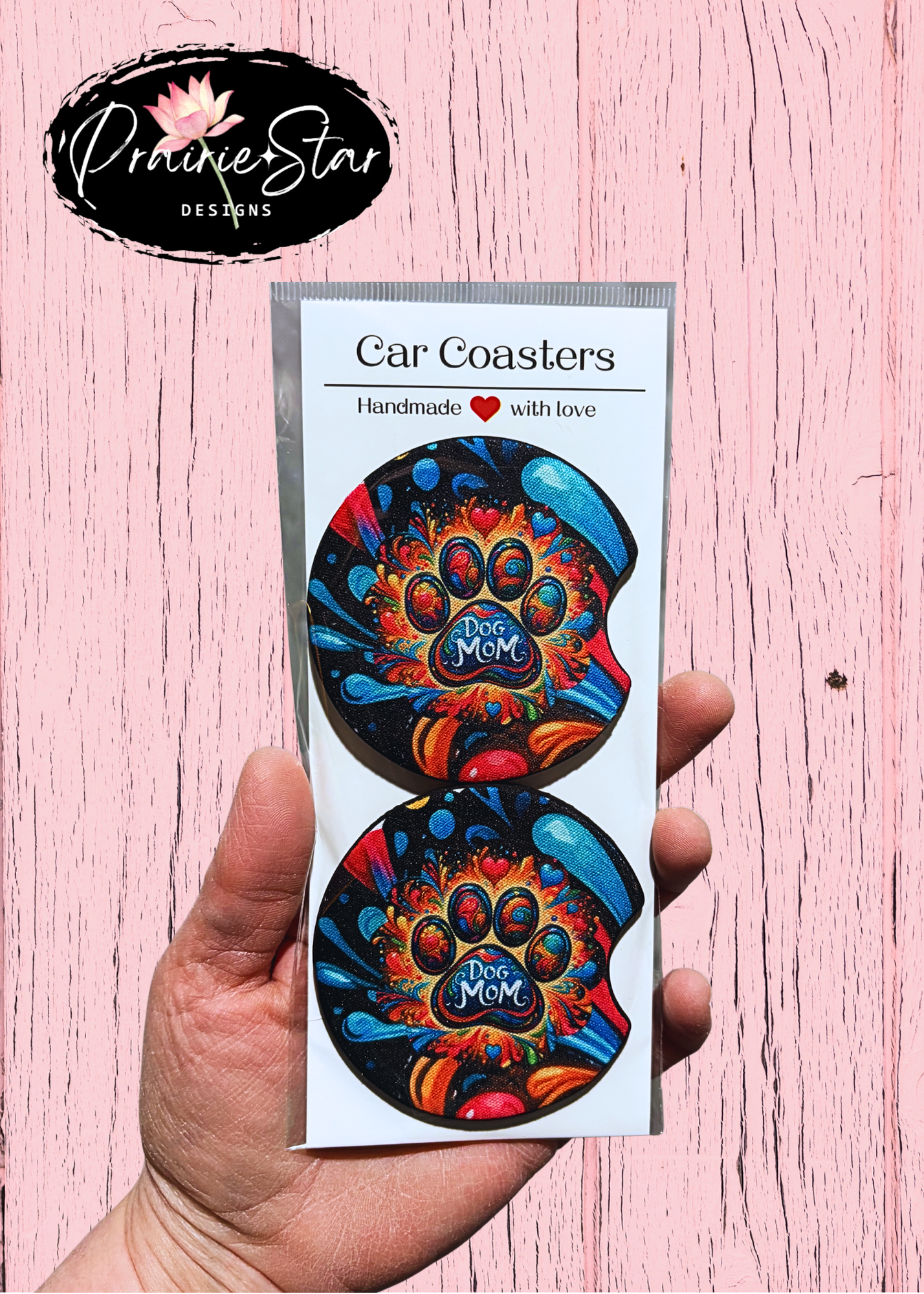 Car Coaster Dog Mom Retro Blue