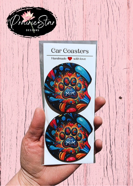 Car Coaster Dog Mom Retro Blue