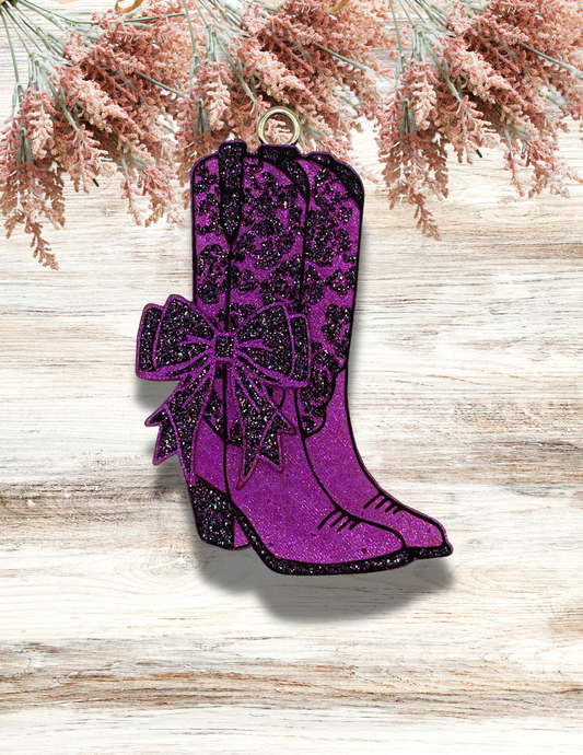 Freshie Floral Cowgirl Boots Bow Magenta Black