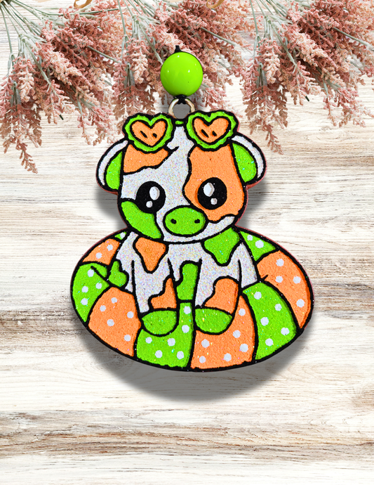 Freshie Cow in Float Heart Sunglasses Neon Orange Green