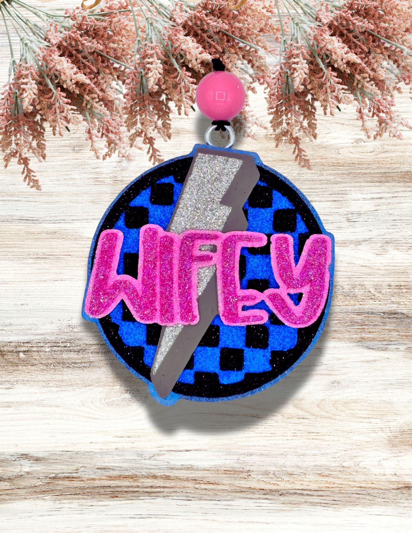 Freshie Checkered Wifey Bolt Pink Blue Black