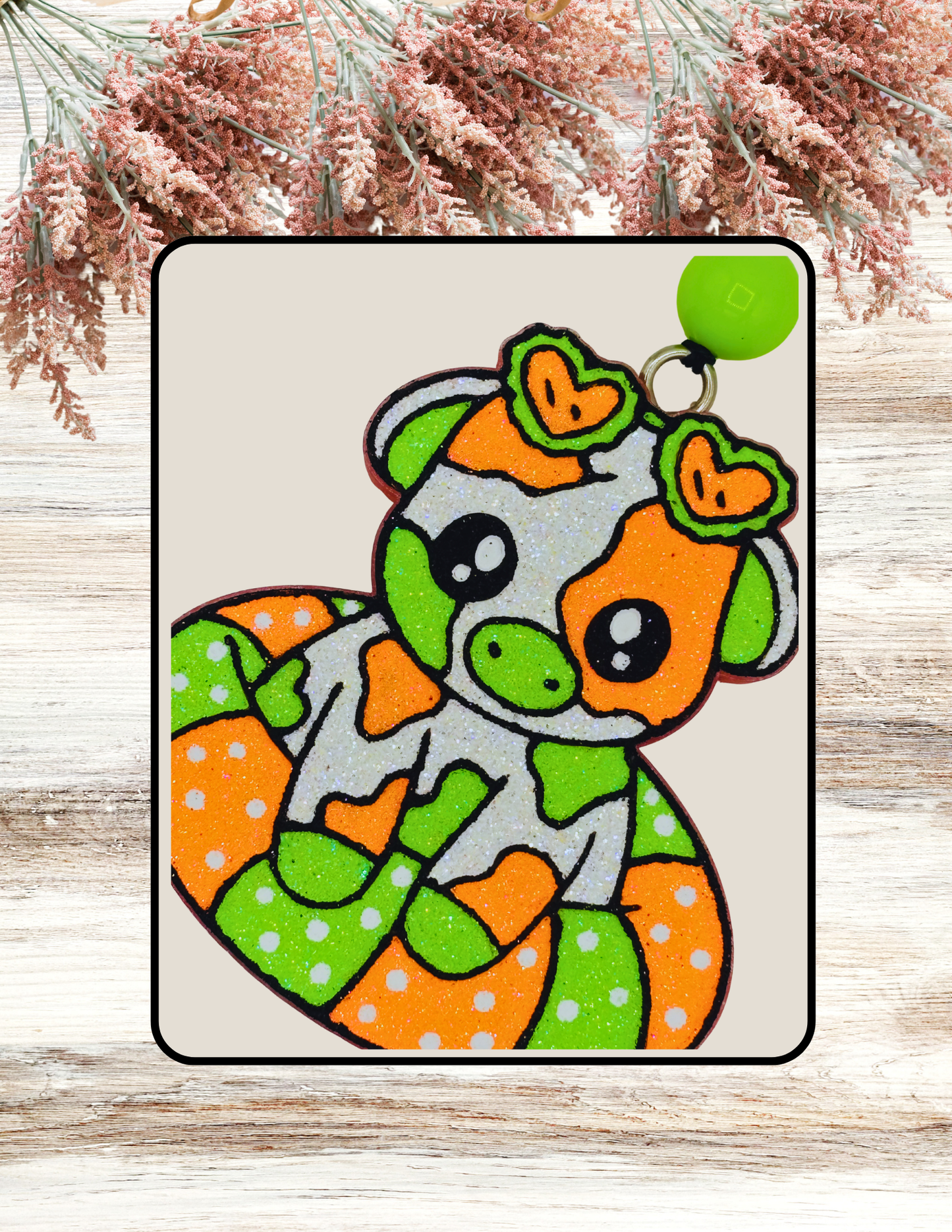 Freshie Cow in Float Heart Sunglasses Neon Orange Green