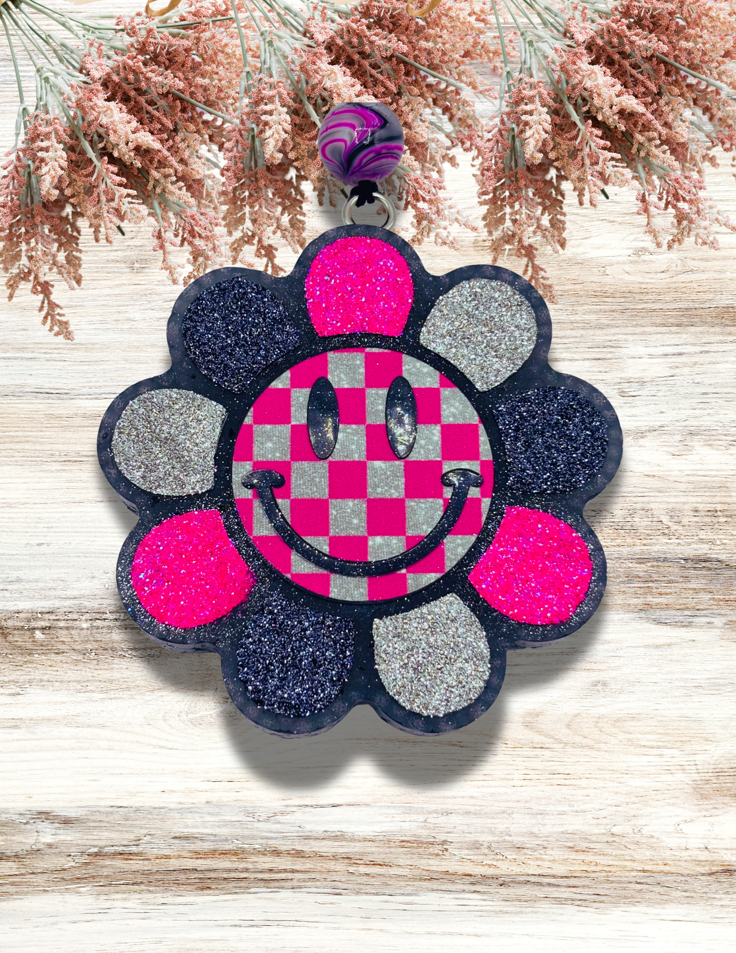 Freshie Smiley Flower Black Pink & Silver